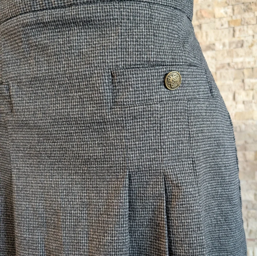 Gray Herringbone Pleated Women's Skirt Academia Prep Grunge Old Money 90s Y2K